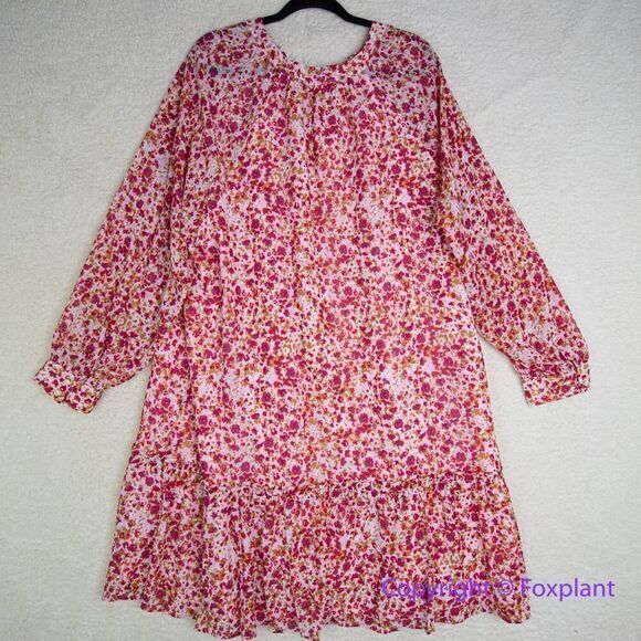 New! J Crew Dress Red Pink Floral Print Tiered Long Sleeves, size 3X - Picture 9 of 16